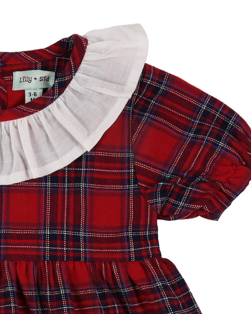 Lily + Sid Nostalgic Check Collar Dress - Red/navy