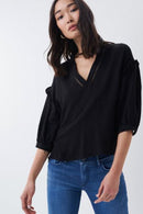 Ruffle Detail Blouse - Black