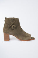 Suede Open Toe Ankle Boot - Green