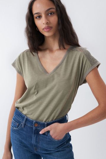 Lace Detail T-shirt - Green