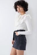 Lace Neckline T-shirt - White
