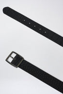 Crocodile Effect Leather Belt - Black