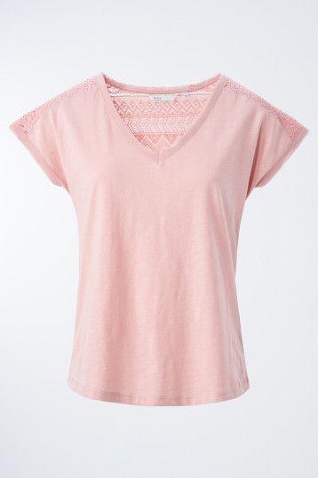 Lace Detail T-shirt - Pink