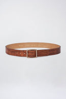 Crocodile Effect Leather Belt - Brown