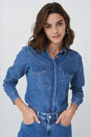 Slim Fit Denim Shirt - Mid Wash