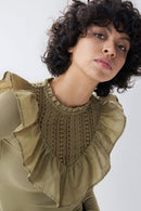 Lace Neckline T-shirt - Green