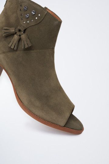 Suede Open Toe Ankle Boot - Green
