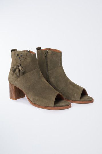Suede Open Toe Ankle Boot - Green