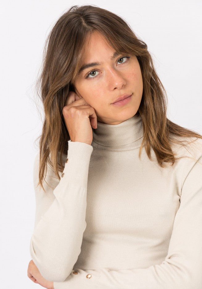 Agate Polo Neck Jumper - Beige