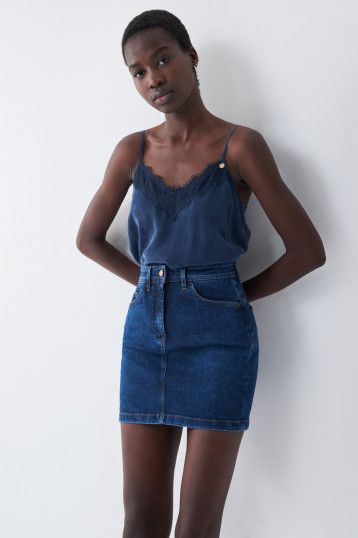 Secret Glamour Denim Mini Skirt - Mid Wash