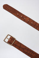 Crocodile Effect Leather Belt - Brown
