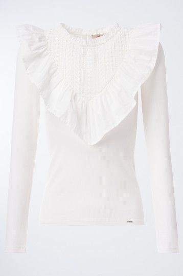 Lace Neckline T-shirt - White