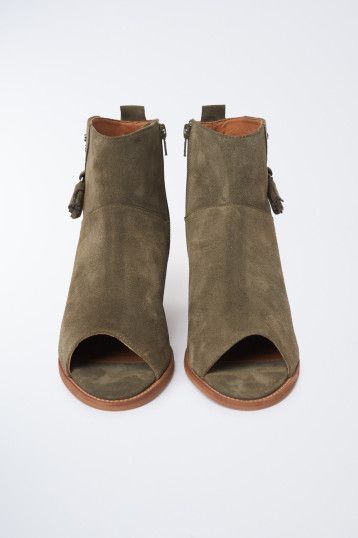 Suede Open Toe Ankle Boot - Green