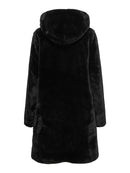 Long Faux Fur Hood Jacket - Black
