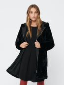 Long Faux Fur Hood Jacket - Black