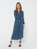 Pearl Long Sleeve Midcalf Dress - Black Print