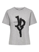 Mie Life Short Sleeve Print Top - Light Grey Melange