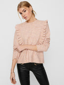 Shiny Side Frill Jumper - Old Rose