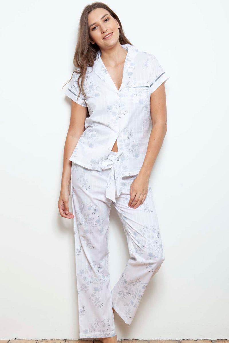 Cap Sleeve Pyjama - White/silver/blue