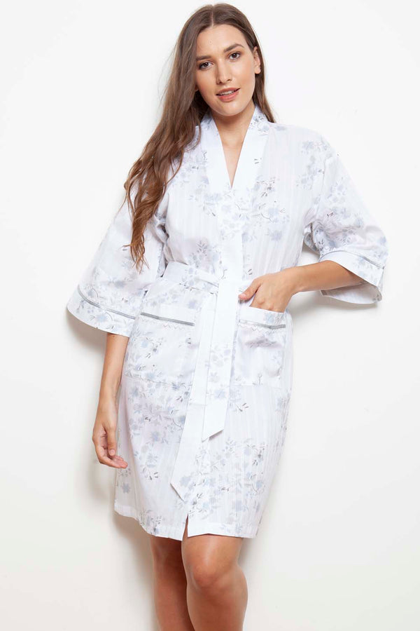 Kimono Wrapover - White/silver/blue