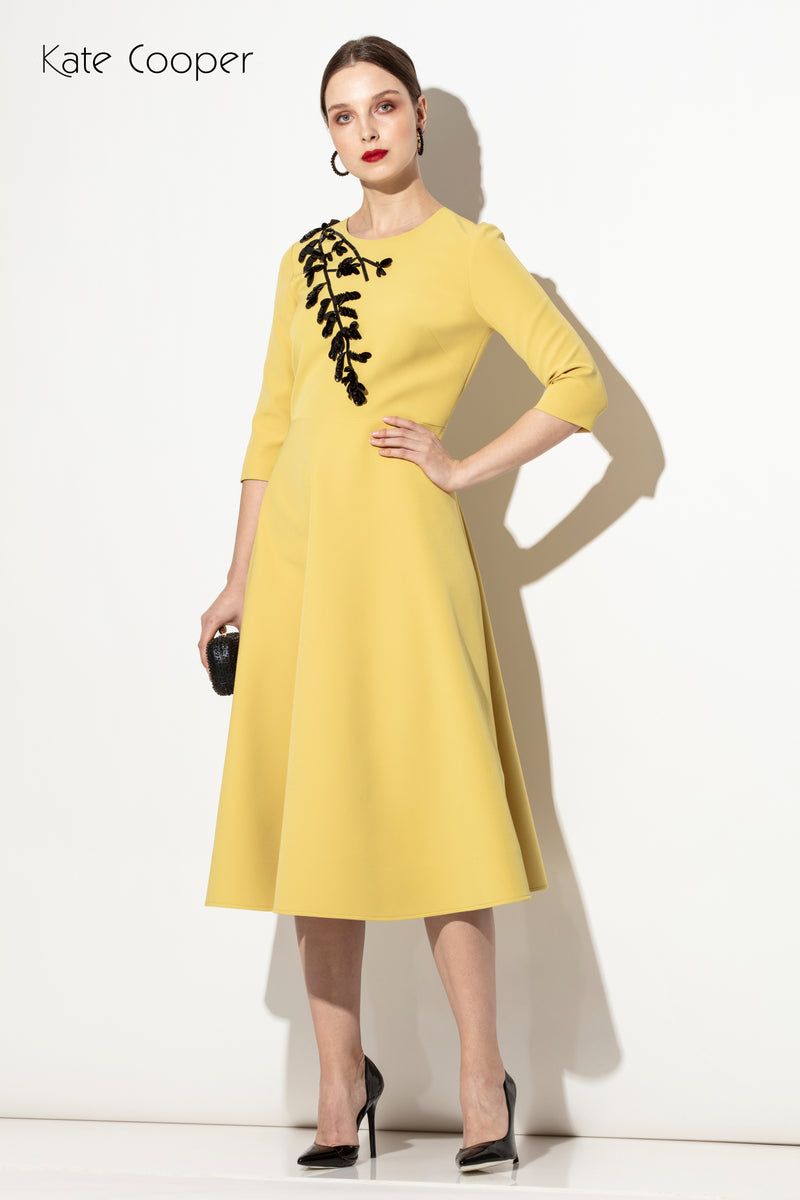 Leaf Detail Dress - Mustard