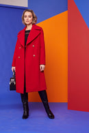 Military Style Wool Coat - Red