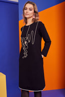 Ribbon Dress - Black/stone