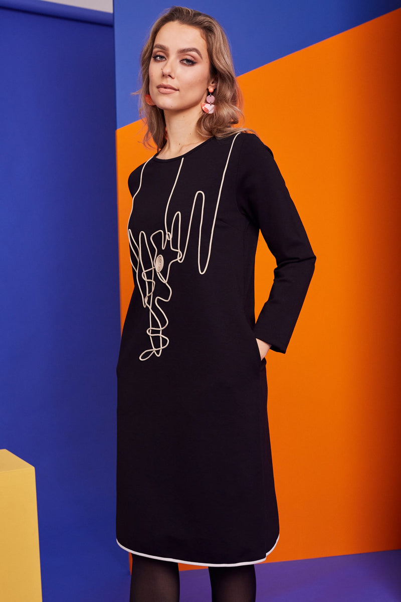 Ribbon Dress - Black/stone