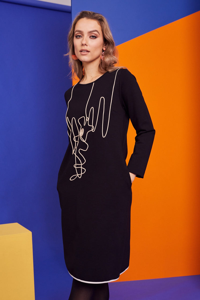 Ribbon Dress - Black/stone