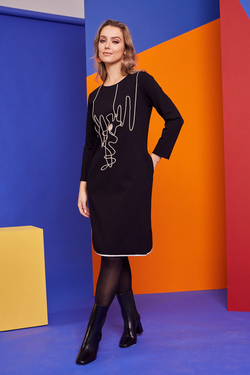 Ribbon Dress - Black/stone