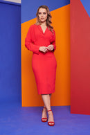 Shawl Collar Dress - Red