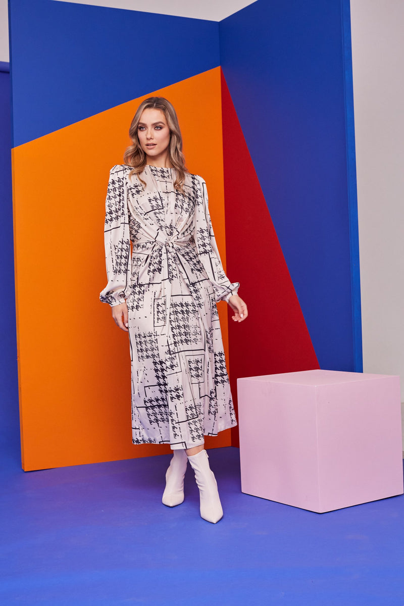 Print Gather Dress - Butter/black