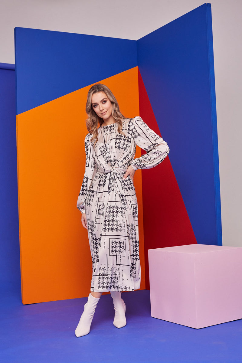 Print Gather Dress - Butter/black