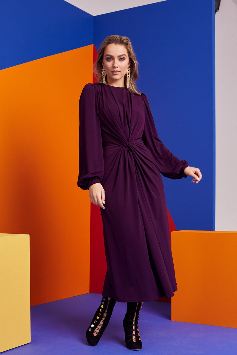 Plain Gather Dress - Berry