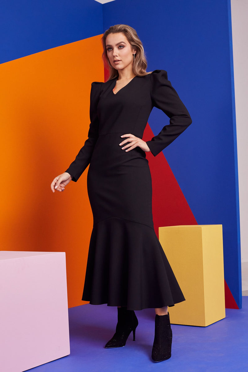 Puff Sleeves Dress - Black
