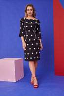 Collar Spot Dress - Black/off White