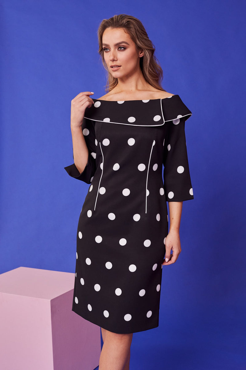Collar Spot Dress - Black/off White