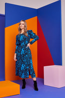 Curved Gather Waist Dress - Black/ocean