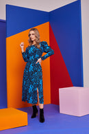 Curved Gather Waist Dress - Black/ocean