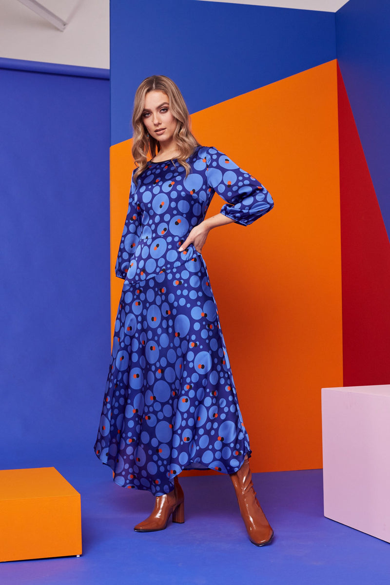 Curve Hempanel Spot Dress - Royal Blue