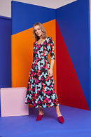 Geometric Print Dress - Blue/pink