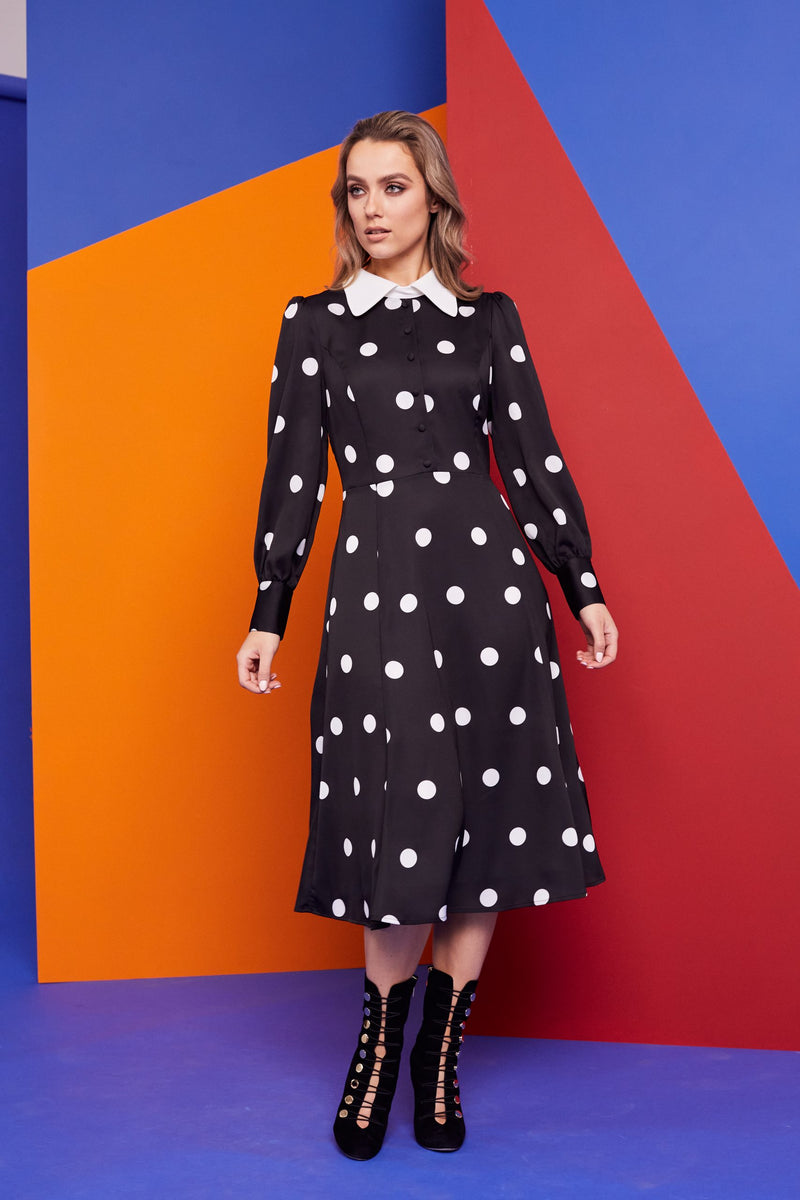 Collar Spot Dress - Black/off White