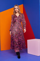 V Neck Print Dress - Pink/black