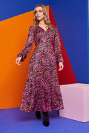 V Neck Print Dress - Pink/black