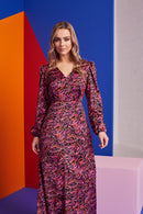 V Neck Print Dress - Pink/black
