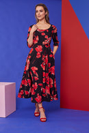 Print Full Dress - Black/red