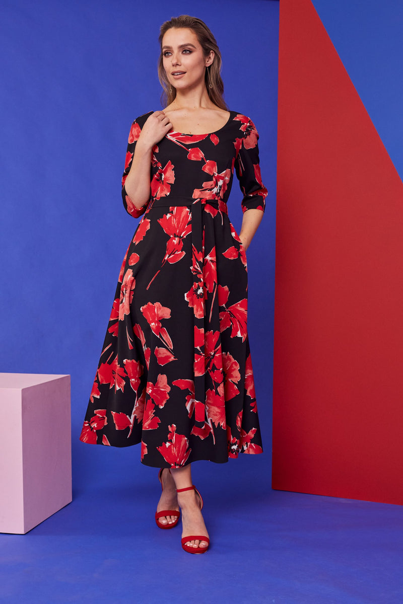 Print Full Dress - Black/red