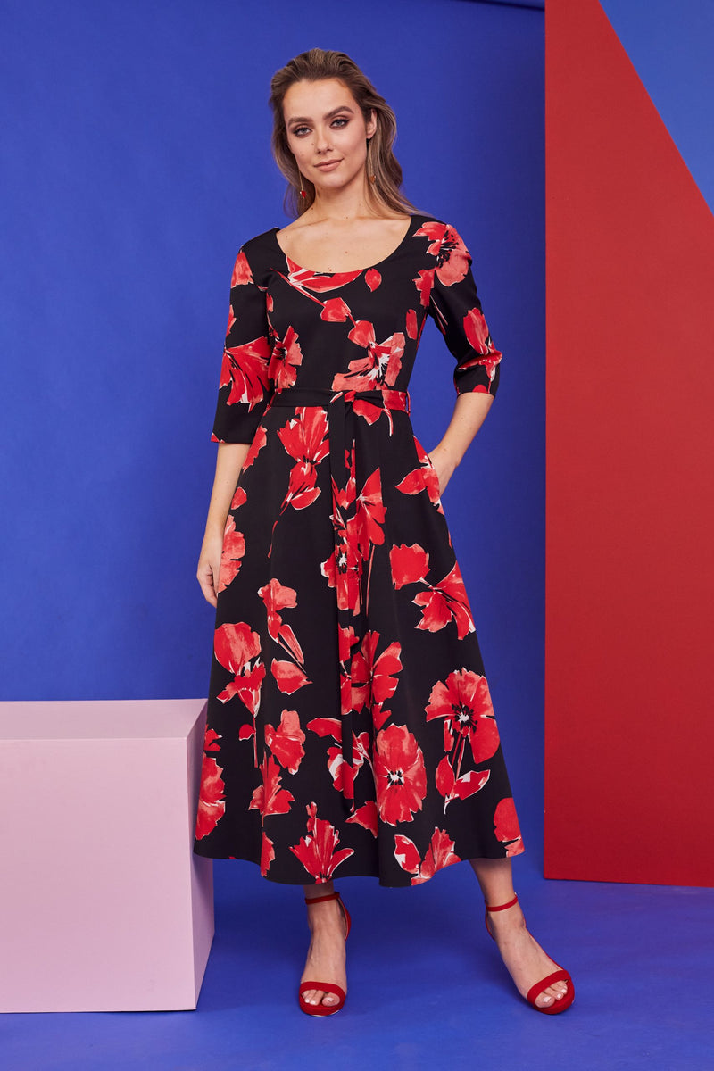 Print Full Dress - Black/red