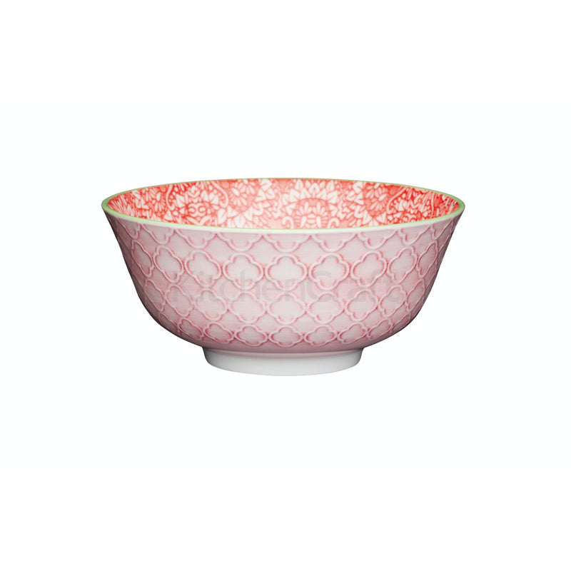 Red and Pink Victorian Style Print Ceramic Bowl
