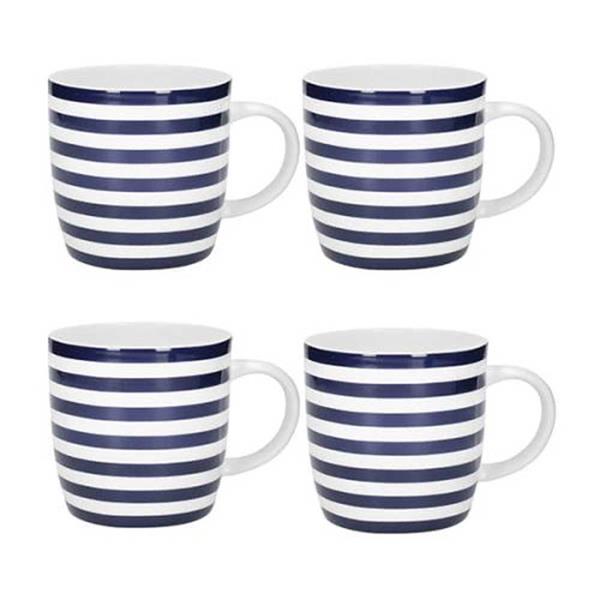 Barrel Mug Set of 4 Nautical Stripe Design